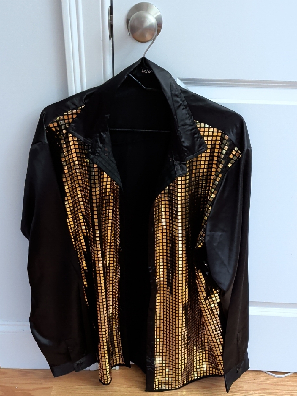 Men's Black Shirt with Gold Sequin Panels - Stylish Evening Shirt